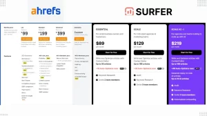 ahrefs and surfer seo plans comparison image