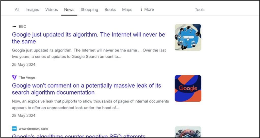 what are the news search results in the serp? 